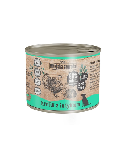 WIEJSKA ZAGRODA hrană umedă fără cereale, iepure și curcan 200 gr