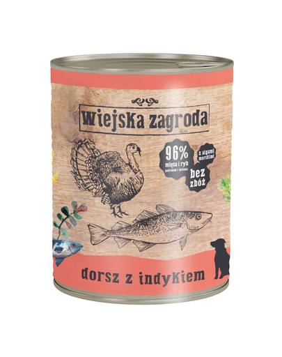 WIEJSKA ZAGRODA hrană umedă fără cereale, cod și curcan 800 gr