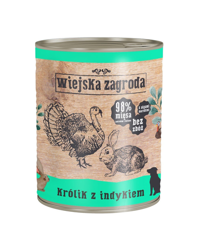 WIEJSKA ZAGRODA hrană umedă fără cereale, iepure și curcan 800 gr