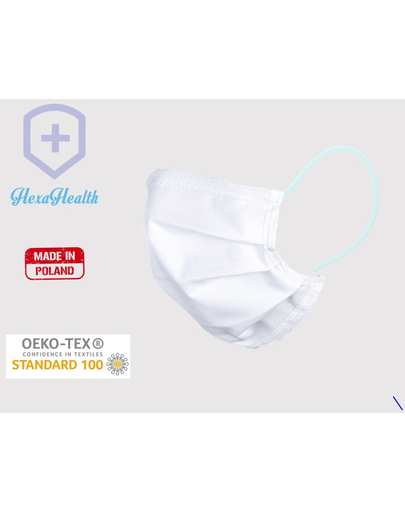 HEXA HEALTH Mască de protecție din bumbac cu două straturi - alb