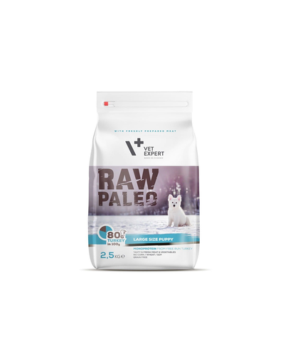 VETEXPERT RAW PALEO Puppy Large caini juniori talie mare 12 kg curcan
