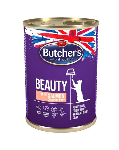 BUTCHER'S Functional Cat Beauty Hrana umeda pentru pisici adulte, cu somon in aspic 400 gr