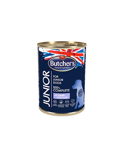 BUTCHER Functional Dog Junior bucăți de miel în aspic 400 gr
