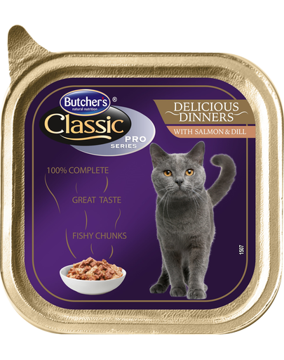 BUTCHER'S Cat Classic Delicious Dinner cu bucăți de somon și mărar în sos 100 g