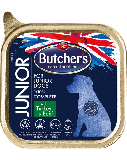 BUTCHER'S Functional Dog Junior pate cu vită și curcan 150 gr