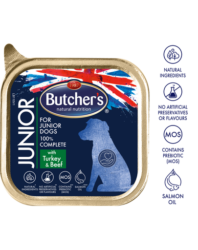 BUTCHER'S Functional Dog Junior pate cu vită și curcan 150 gr