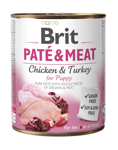 Brit pate & meat puppy chicken&turkey, cu pui și curcan 800 g