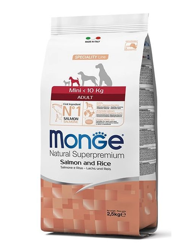 MONGE Mini Adult hrană uscată pentru câini de talie mică, cu somon și orez 2,5 kg imagine