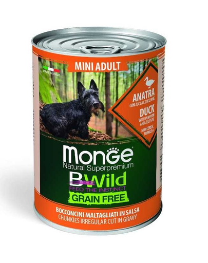 MONGE BWild Grain Free Mini hrană umedă pentru câini de talie mică, cu rață 400g imagine