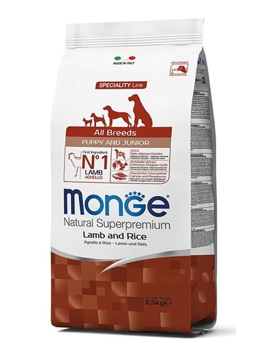 MONGE Puppy hrană uscată pentru cățeluși, cu miel și orez 800 g