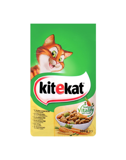 KITEKAT Hrană uscată cu pui și legume pentru pisici adulte 300 gr x 14