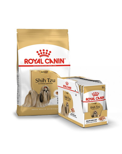 ROYAL CANIN Shih Tzu Adult hrană uscată pentru câini shih tzu adulți 1.5 kg + 12 x 85 g bucăți de mâncare umedă în sos