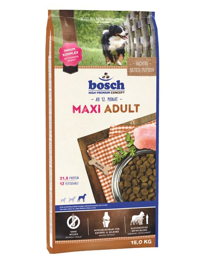 BOSCH Maxi Hrana uscata pentru cainii adulti de talie mare/foarte mare 15 kg + recompense biscuit cu turmeric 250 g