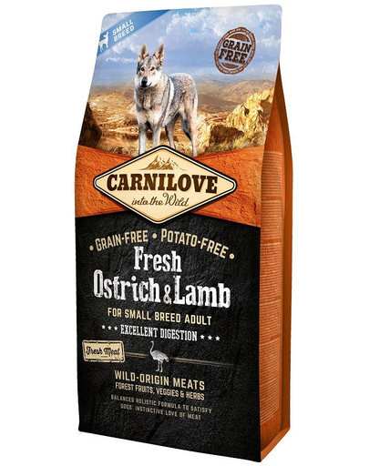 CARNILOVE Fresh Adult Small Breed hrana uscata caini adulti de talie mica, cu strut si miel 12 kg (2 x 6 kg)