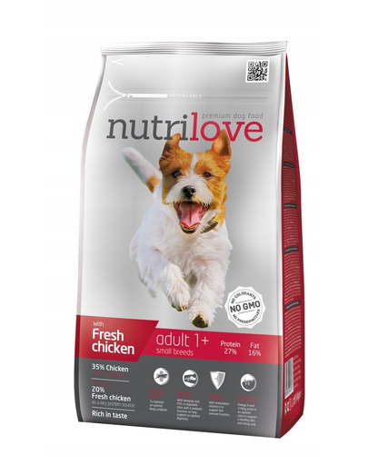 NUTRILOVE Premium hrana uscata pentru caini de rasa mica, cu pui 1,6 kg