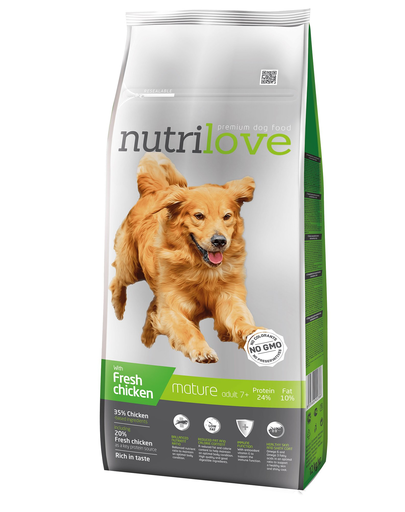 NUTRILOVE Premium pentru câini adulți +7 , cu pui proaspăt - 12 kg