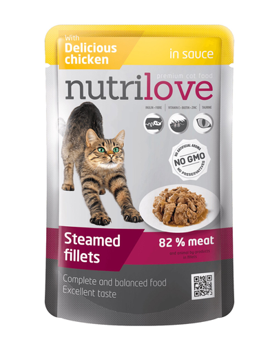 NUTRILOVE Bucăți de pui în sos pentru pisică  85g