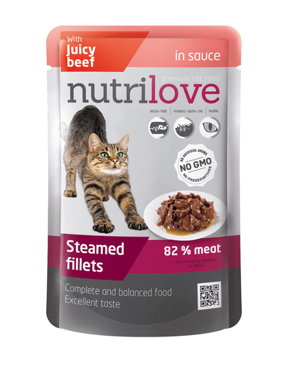 NUTRILOVE Bucăți de vita premium în sos, pentru pisică 85g imagine