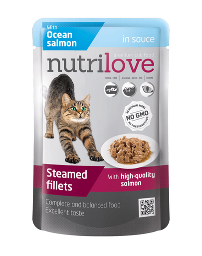 NUTRILOVE Bucăți de somon premium în sos pentru pisică 85g imagine