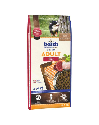 BOSCH Hrana uscata cu miel si orez pentru cainii adulti 15 kg+ Recompense cu turmeric pentru caini 250 g