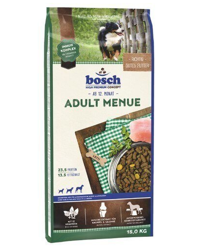 BOSCH Hrana uscata pentru cainii adulti Menue 15 kg + recompense biscuit cu turmeric 250 g