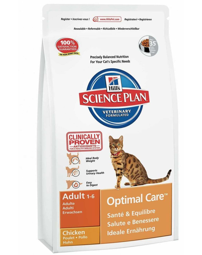 HILL'S Science Plan Feline Adult Optimal Care Chicken 30 kg (2 x 15 kg) imagine