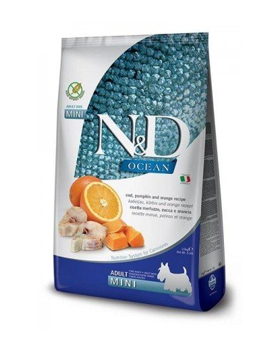 FARMINA N&D Ocean Dog Adult codfish, pumpkin, orange mini 14 kg (2 x 7 kg) hrana caini adulti talie mica, cod, dovleac si portocale