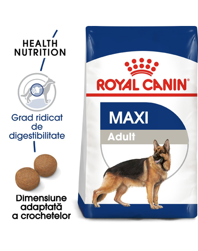 Royal Canin Maxi Adult hrana uscata caine 15 kg + lanterna cu recipient pentru pungi GRATIS