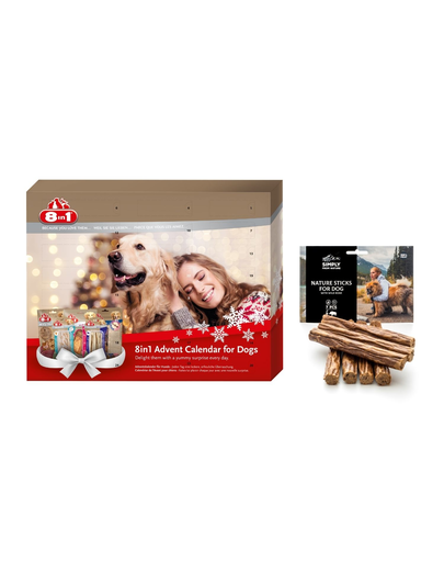 8in1 Calendar Advent cu recompense pentru caini + SIMPLY FROM NATURE Nature Sticks recompense pentru caini cu mistret 7 buc.