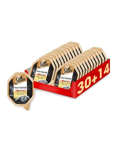 SHEBA Sauce Speciale hrana umeda pentru pisici, curcan, pui si legume in sos 44 x 85g (30 + 14 gratis)