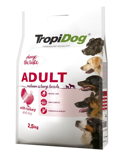 TROPIDOG Premium Adult M&L curcan si orez 2,5 kg hrana uscata pentru caini de rase medii si mari