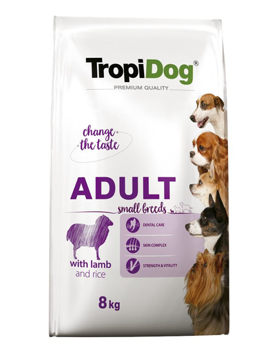 TROPIDOG Premium Adult S miel si orez 8 kg hrana uscata pentru caini de rasa mica