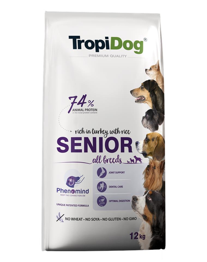 TROPIDOG Premium Senior curcan si orez 12 kg hrana uscata pentru caini mai in varsta