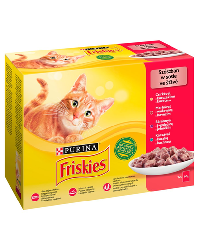 FRISKIES Hrana umeda mix de carne pentru pisici adulte Mulipack 12x85g