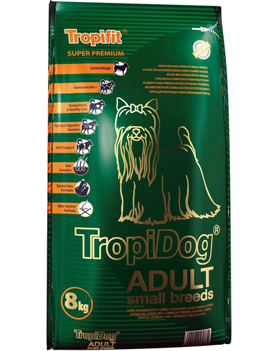 TROPIDOG Super Premium Adult S miel somon si orez 8 kg hrana uscata pentru caini de rasa mica