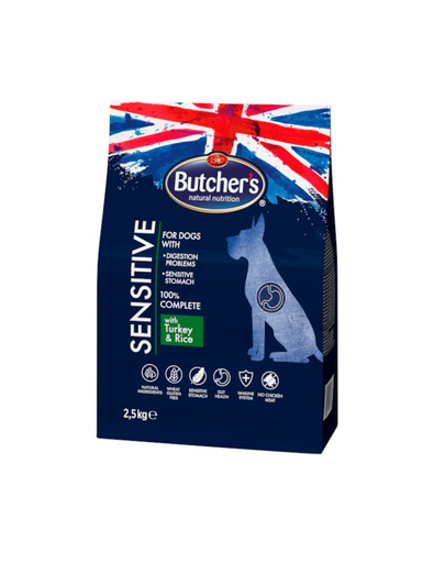 BUTCHER'S Functional Sensitive Dog Dry Recompense cu curcan si orez pentru cainii adulti cu diverse sensibilitati 2.5kg