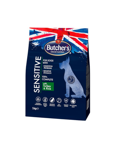 BUTCHER'S Functional Sensitive Dog Dry Recompense cu curcan si orez pentru cainii cu sensibilitati 5kg