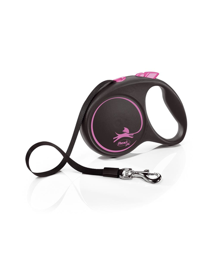 FLEXI Black Design lesa automata cu banda pentru caini, negru cu roz, marimea L, 5 m