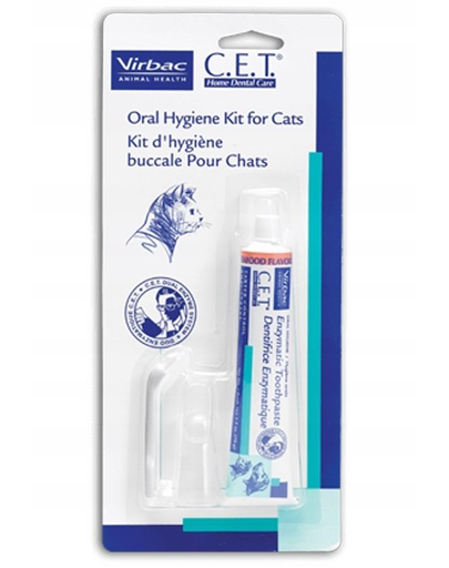VIRBAC Set igiena orala pisici, pasta cu aroma de peste 43g si perie dinti