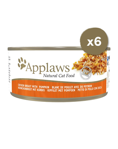 APPLAWS Cat Tin hrana umeda pentru pisici, cu pui si dovleac 6 x 156 g