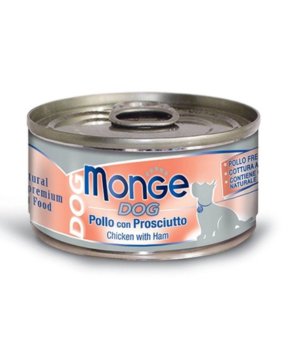 MONGE Natural Dog hrană umedă pentru câini, cu pui și șuncă 95g