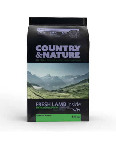 Country&Nature Lamb&Turkey Hrana uscata caini adulti talie mica/mijlocie, miel si curcan 14 kg