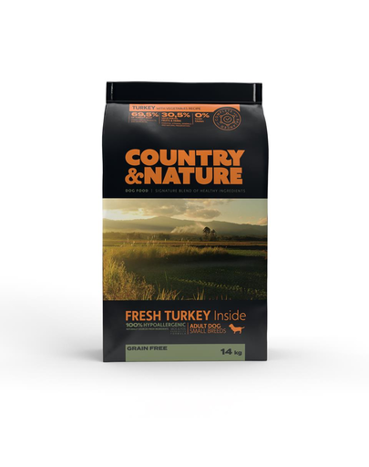 Country&Nature Turkey&Vegetables Recipe Hrana uscata caini adulti talie mica, curcan si legume 14 kg