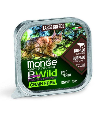 MONGE BWild Cat hrană umedă pentru pisici de talie mare, cu bivol 100g