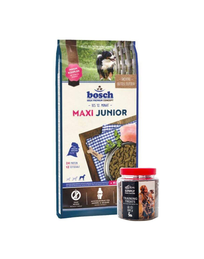 BOSCH Hrana uscata pentru cainii junior de talie mare 15 kg +  recompense biscuit 300 g