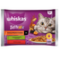 WHISKAS Adult hrana umeda in sos 4x85 g pentru pisici Rural Flavours miel, pui si morcovi, carne de vita si pasare