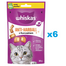 WHISKAS Anti-Hairball 6x50 g recompense anti-ghemotoc cu pui pentru pisici adulte