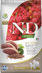 FARMINA N&D Quinoa Dog Neutered Adult Medium/Maxi hrana uscata caini adulti dupa castrare/sterilizare, cu rata, broccoli si sparanghel 2,5 kg